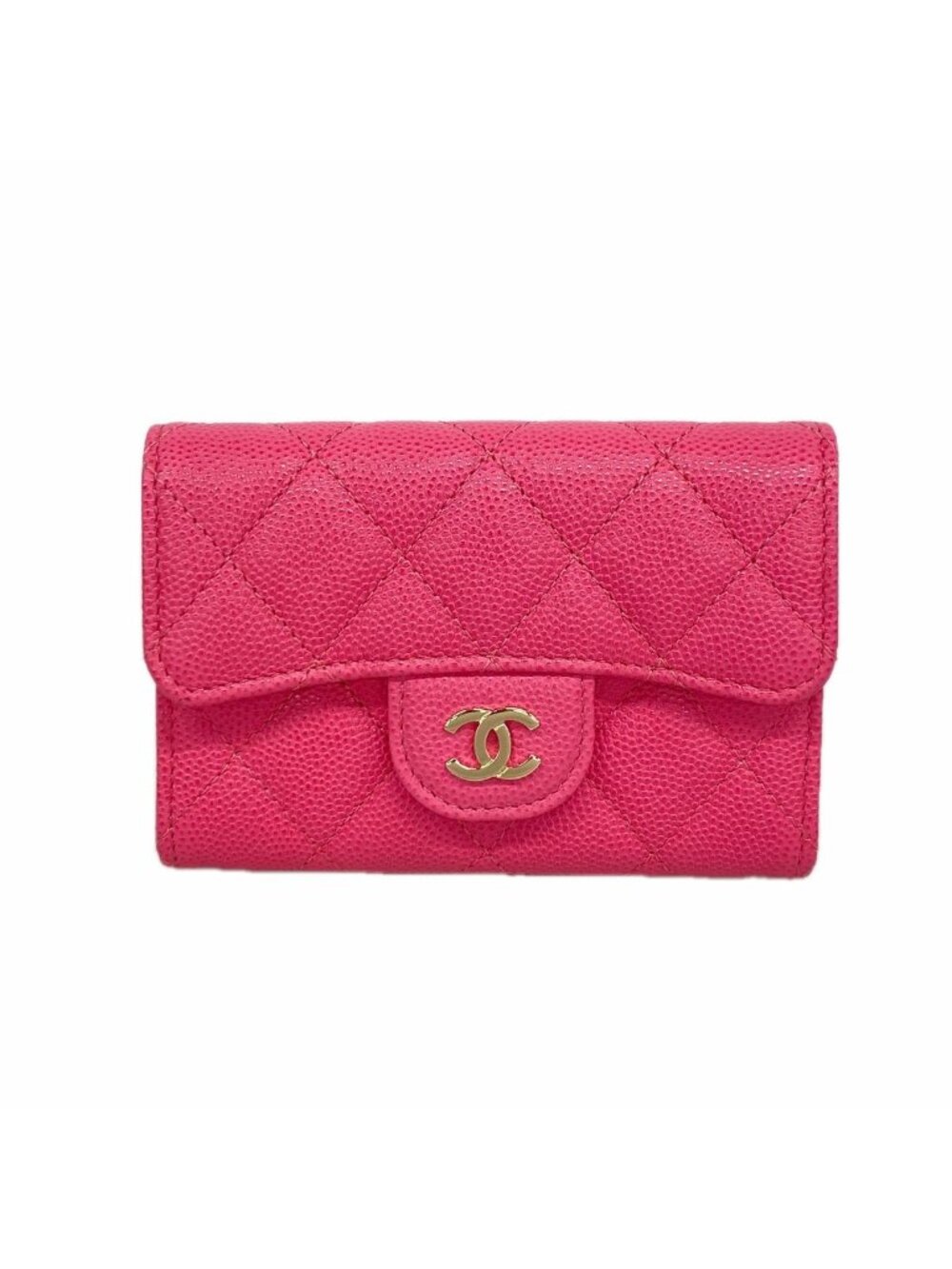Chanel Card Case Quilted Caviar Leather Pink Champagne Gold